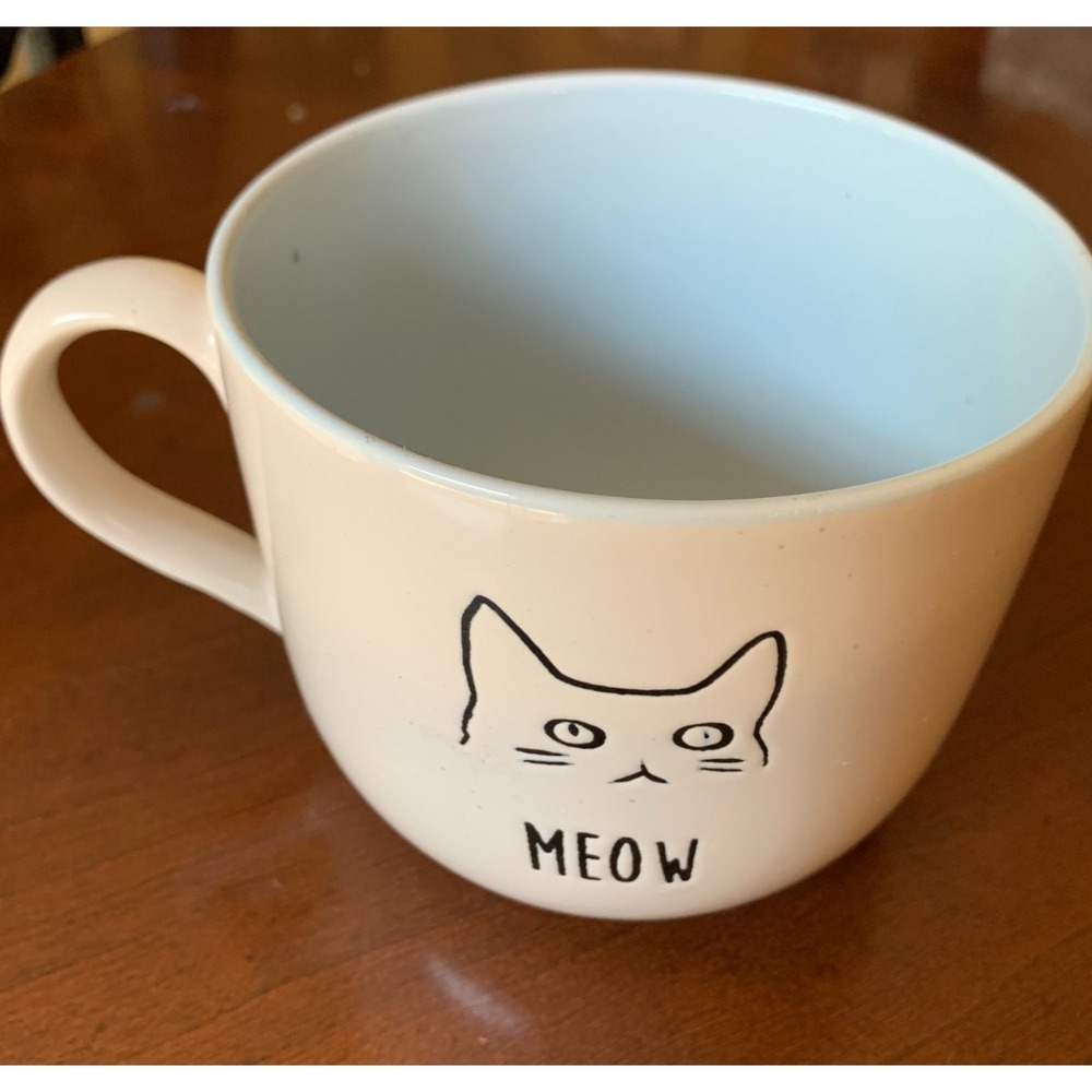 White Mug with black outlined Cat "Meow"